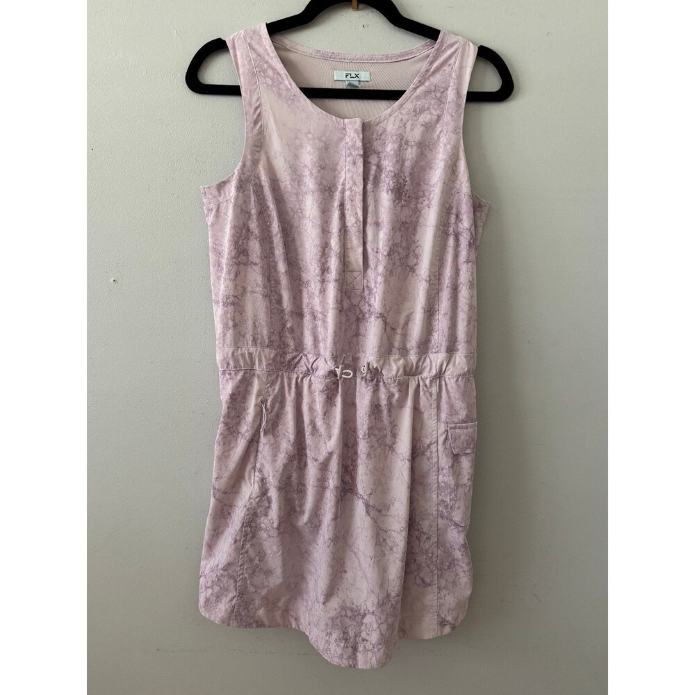FLX Women's Pink Tie-Dye Athletic Romper Skort Dress‎ Adjustable Waist Sz Small